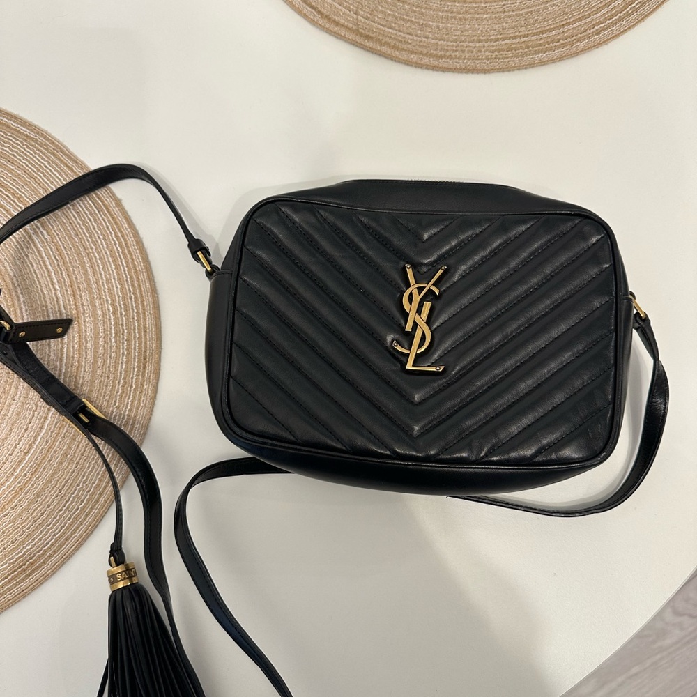 Yves Saint Laurent Black Chevron Quilted Crossbody Bag